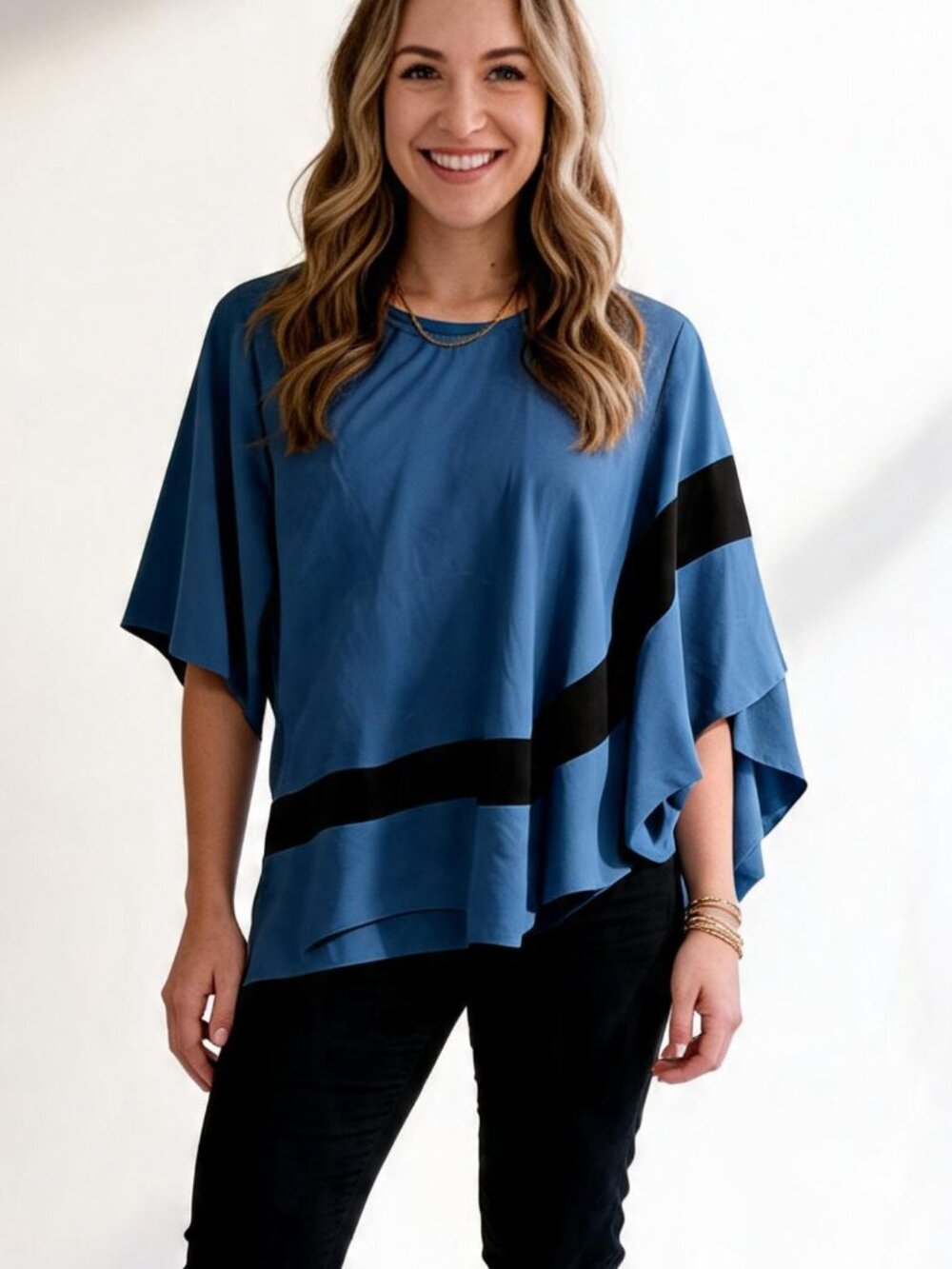 Blue Asymmetric Poncho Top